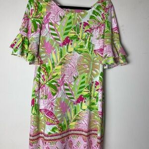 Tropical Print Ruffle Sleeve Dress size Medium